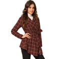 thumbnail image 1 of INSPIRE CHIC Manteau Court Ouvert à Carreaux pour Femme à Col Rabattu et Ourlet Asymétrique, 1 of 6