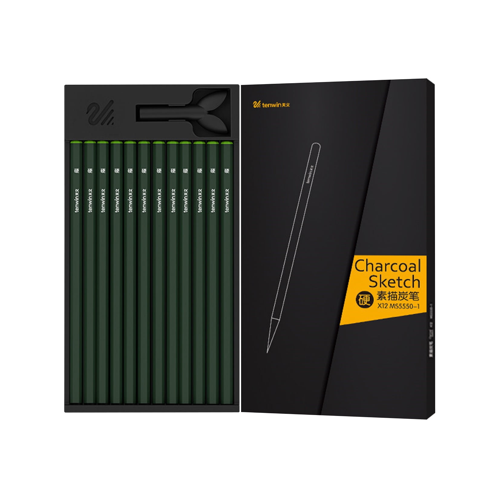 tenwin 12pcs Professional Charcoal Pencils Set Sketching Pencils Soft