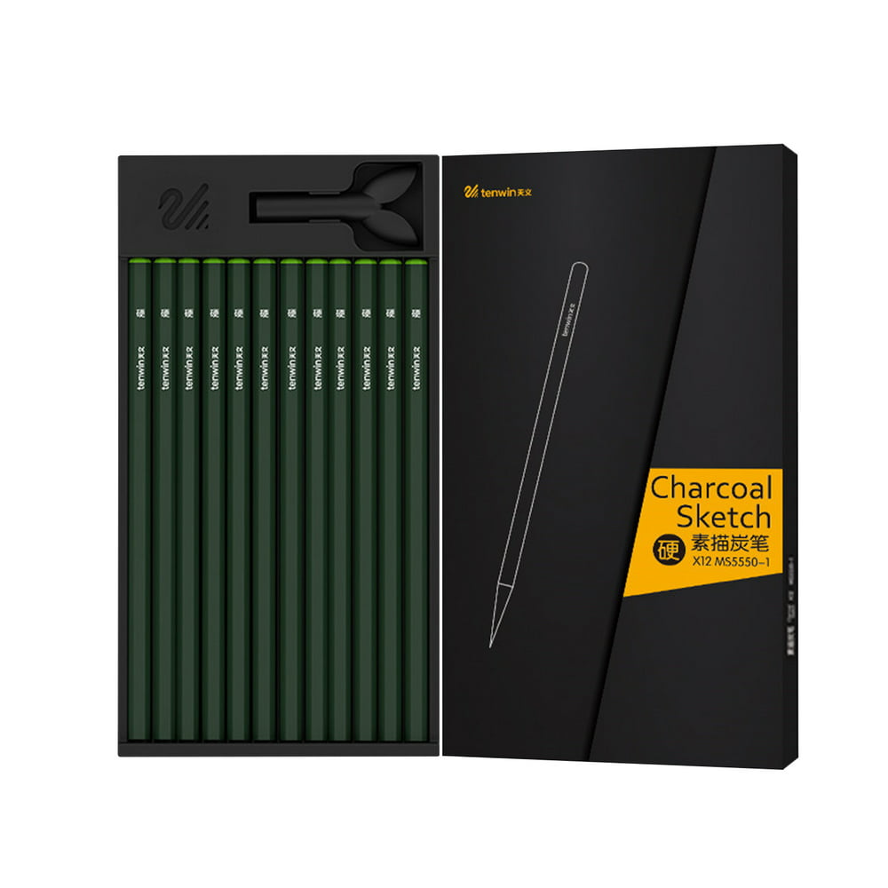 tenwin 12pcs Professional Charcoal Pencils Set Sketching Pencils Soft