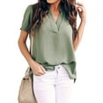thumbnail image 4 of Minnieouse Camisa de mujer con cuello en V Blusa de gasa Manga corta Color sólido Top casual Prendas para la parte del cuerpo Verde claro METRO Minnieouse AP003271-22, 4 of 5