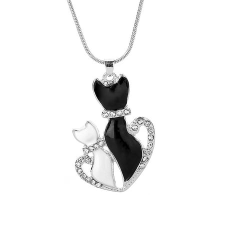 Animal Jewelry Set 602591987502 - Three Piece Set Black-And-White Cat Pendant Anti-Tarnish Crystal Pet Necklace Animal Jewelry, J-187-BW ()