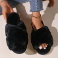 thumbnail image 3 of Ecetana Women's Fuzzy Slippers Cross Band Memory Foam House Shoes Open Toe, 3 of 7
