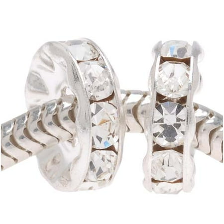 Silver Plated Czech Crystal Large Hole Rondelle Beads - European Style 10mm (2)