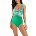 thumbnail image 1 of Womens One Piece Swimsuits Ruffled V Neck Monokini Colorblock Tummy Control Swimwear Bathing Suit, 1 of 4