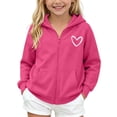 thumbnail image 2 of DJDLJWCJ Girls Zip Up Hoodie Fleece Lined Winter Warm Hoodies Solid Color Casual Jacket Hot Pink Size 5T, 2 of 9