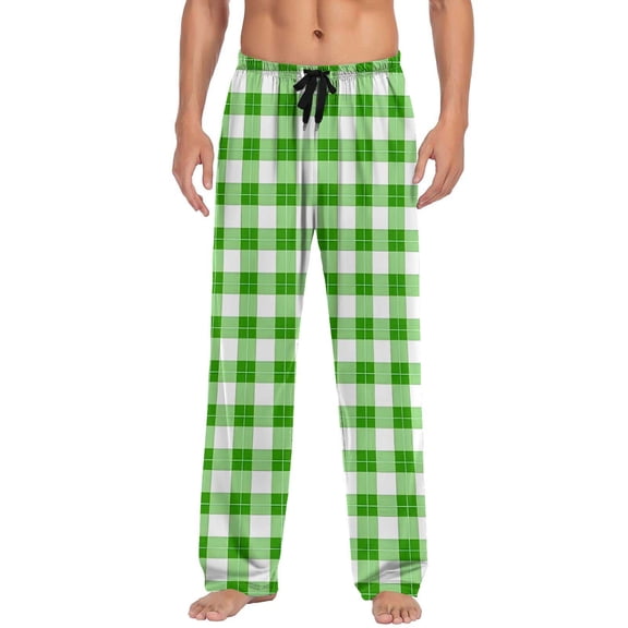 Mens Plaid Sleep Pants Wide Leg Casual Pajamas Bottoms Drawstring Pjs Sleepwear Pants with Pockets Green, M