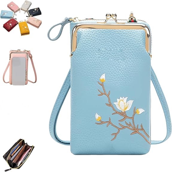 Women Sling Cross-Body Wallet with Mobile Cell Phone Holder, Leather Passport Bag for Women Travel, Mini Crossbody Purse