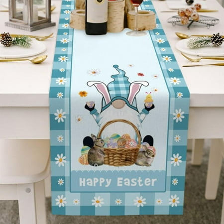 

Easter Gnome Table Runner Easter Bunny Table Runner Gnomes Truck Decorative Runners Machine Washable Linen Fabric Tablecloth Spring Easter Rectangle Tablecloth for Party Holiday Home Decor