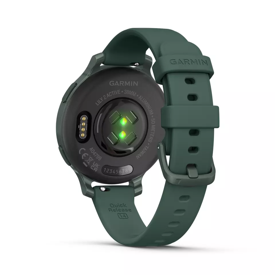 Garmin Lily 2 Active 38 mm Women Stylish GPS Smartwatch Jasper Green w Black EarBuds