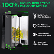 ALPHAGROW Black Grow Tent Kit, 24 x 24 x 48 in, 600D Fabric, Twin Doors, 33 W LED, and 4 in Fan Filter