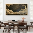thumbnail image 4 of Large Framed Canvas Print Golden Crescent Moon & Clouds – Mystical Night Sky PaintingWall Art Decorative Ready to Hang Painting for Living room Bedroom 60x30 inches Natural Frame, 4 of 7