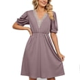 thumbnail image 2 of LEEYNEER Summer Dresses for Women 2024 Dresses Ladies Short Sleeve V-Neck Solid Color Pocket Makings Robe, 2 of 8