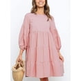 thumbnail image 3 of Mialoley Robe Mini pour Femmes, Manches Longues Col Rond Plissé Robe Ample Ligne A Automne, 3 of 8