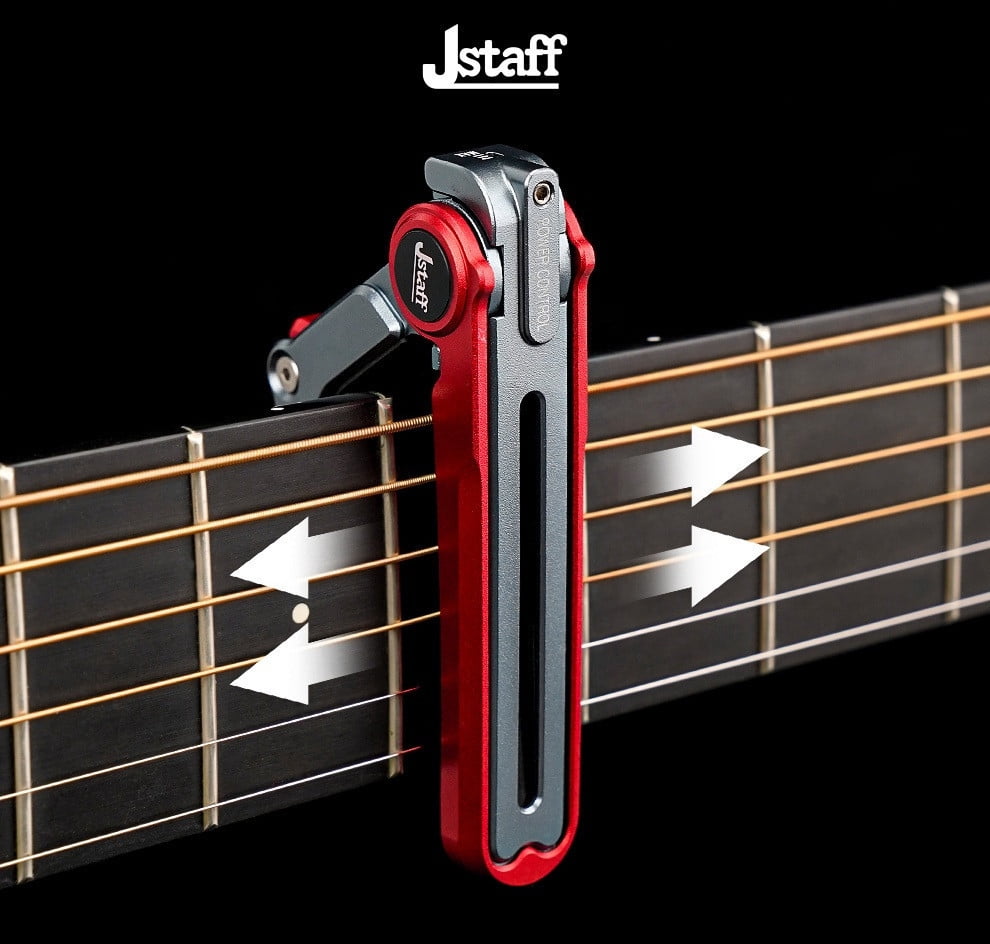 JStaff S1 Gliding Capo - Aluminum & Silicone Roller Capo for Acoustic Guitars Yellow