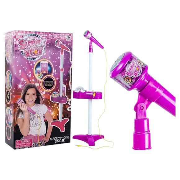 MICRÓFONO ROSA DE JUGUETE CON BASE SUPER STAR