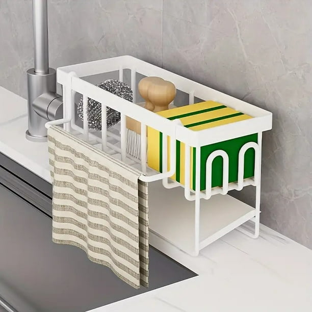 XHSGX Organizador fregadero cocina multifuncional porta toallas esponjas metal dispensador jabón drenante
