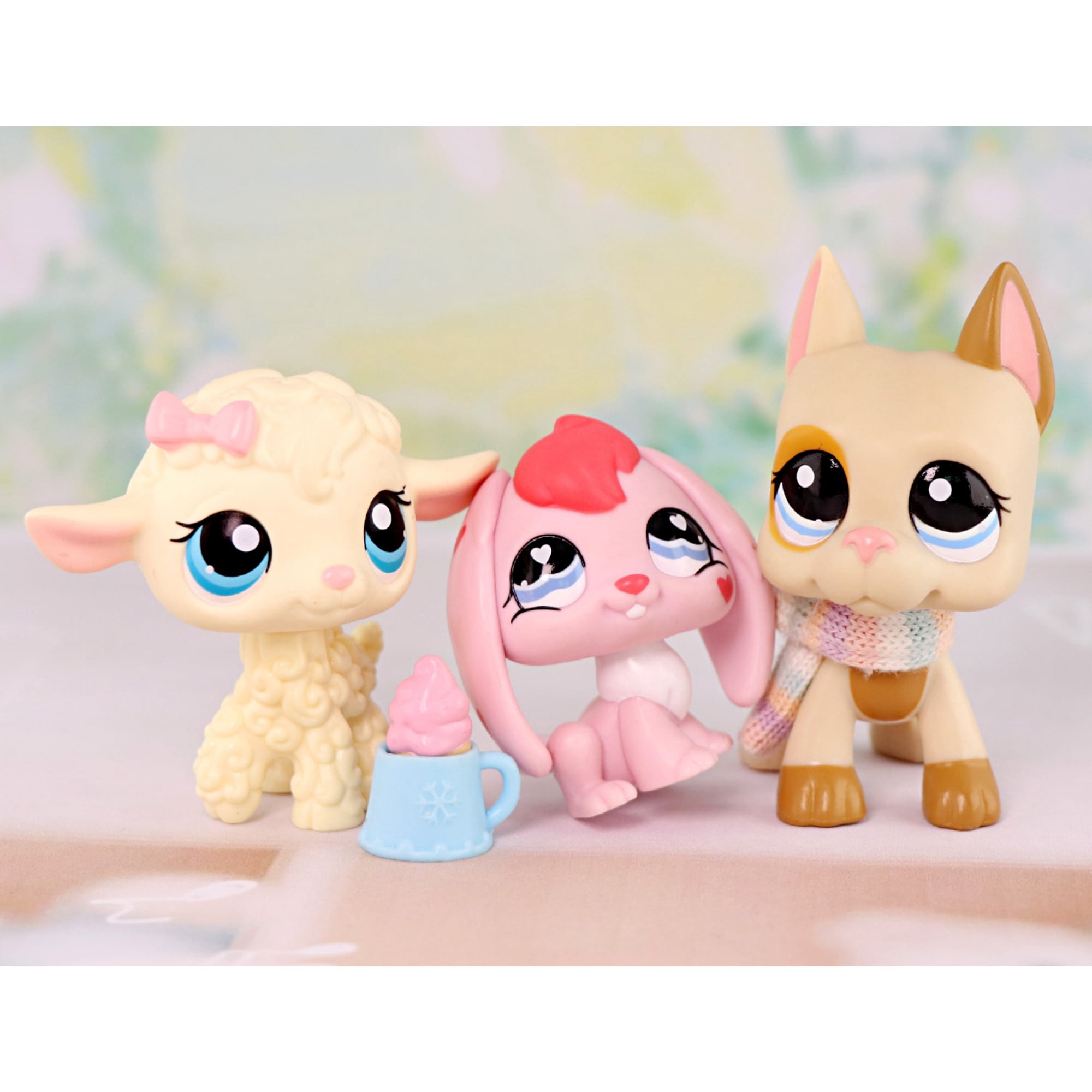 3lot Mini Pet Toys Lamb #186 Great Dane #1647 Bunny Rabbit #557,Cartoon Animal Figurines Easter Gift for Kids