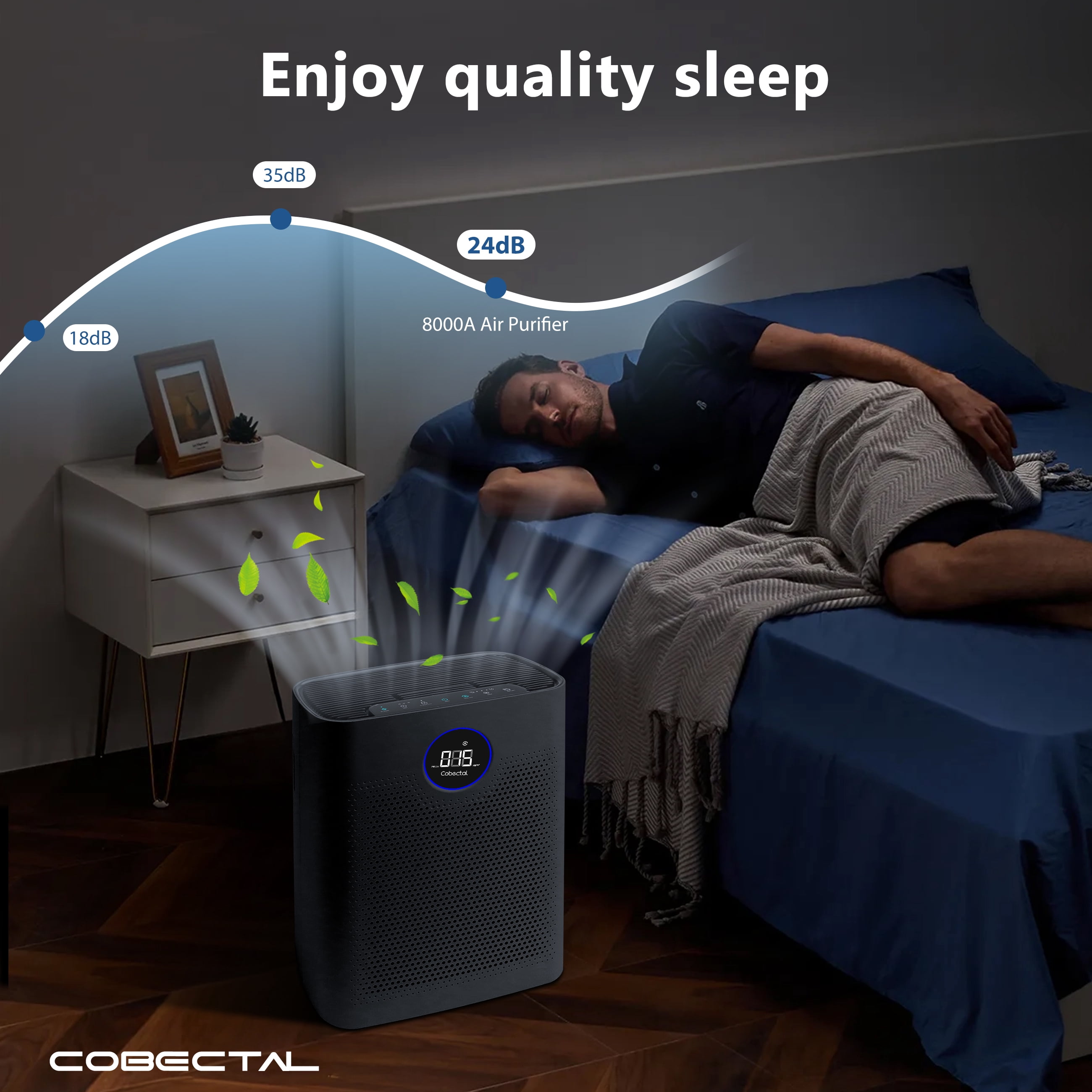 Cobectal H14 Air Purifiers for Home Large Room, HEPA Air Purifier ZQA-8000A Suitable for Bedroom Pet, Black