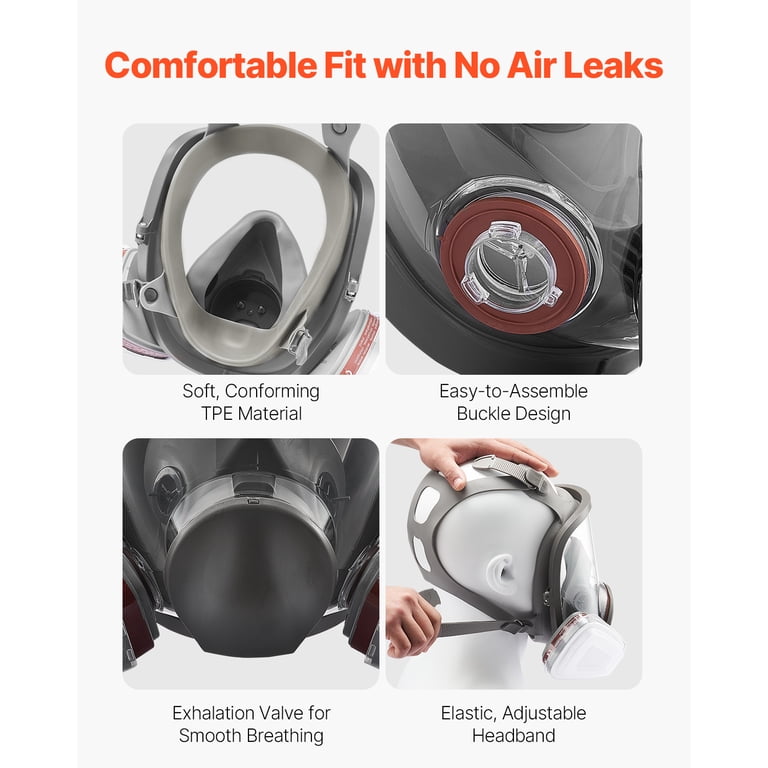 Reusable Full Face Respirator Full Face Cover 16 In 1 Gas Cover Organic Vapor Respirator Wide Field Of View For Painting Machine Polishing Welding And Other Work Prote I.832225636