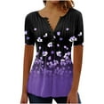 thumbnail image 2 of Purple Tshirts for Women Summer Tops for Women 2025 Trendy Boho Floral Print Tunic Shirts Short Sleeve V Neck Tshirt Casual Loose Blouse Going Out Tops for Women, 2 of 5