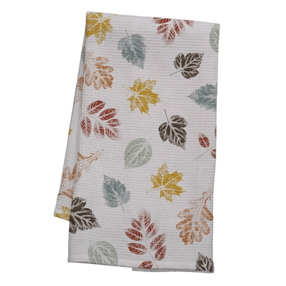 Personalization Mall Stamped Leaves Kitchen Towel