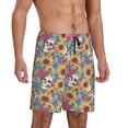 thumbnail image 2 of Balery colorful Skull sunflower Pantalones cortos de pijama de punto de algodón para hombre con cinturilla y bolsillos-Large, 2 of 6