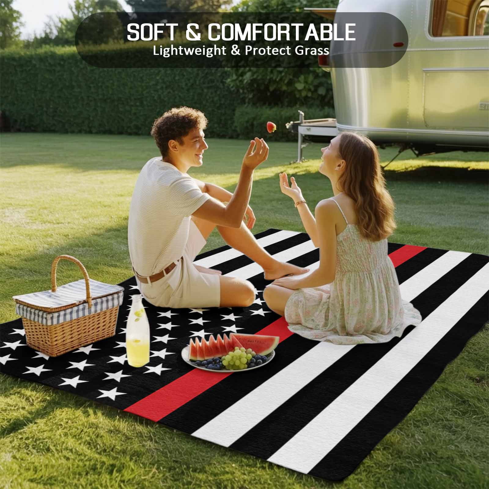 Fsddascl Red White Stripe Fireman American Flag Outdoor Rug for Patio/Deck, Non-Slip Large Area Rug 5 x 8 Ft, Fire Fighter USA Flags Indoor Outdoor Rugs Washable Area Rugs, Camping Rug Carpet