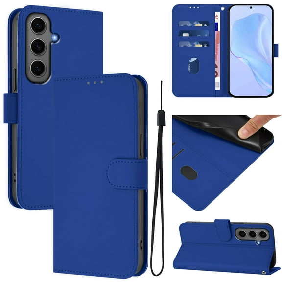 for Samsung Galaxy A14 5G Case Wallet with Card Holder,PU Leather Anti-fall Thin Fit Phone case for Women Men,Kickstand,flip Shockproof Cover with Credit Card Slots and Wrist Strap,Darkblue