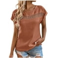 thumbnail image 2 of LOVZFMLL Hauts d'Été pour Femmes Mode Col Rond Uni Manches Courtes Patchwork Blouse, 2 of 6