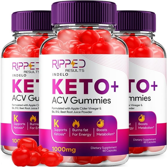 Ripped Results Keto ACV Gummies Supplement - RippedResults Apple Cider Vinegar 1000MG, Vitamin B12, 3 Pack, 180 Gummies