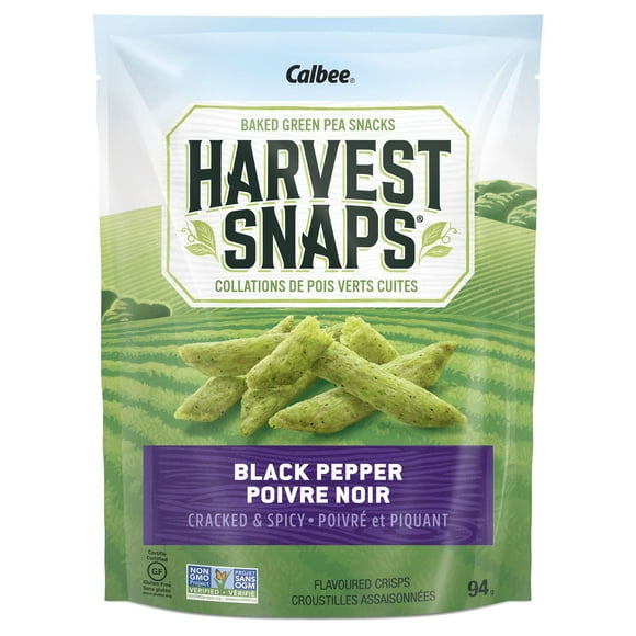 Harvest Snaps Collations de Pois Verts Coutes Poivre et Piquant 94g Poivre Noir - pois poivrés qui apparaissent sur le langue. Cueilli à la ferme et cuit au four à un crunch satisfaisant, sensationnellement assaisonné avec des grains de poivre fissurés pour un robuste, finition nette.