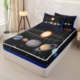 thumbnail image 2 of Erosebridal Educational Planet Graphic Zipper Queen Comforter Set with Fitted Sheet and 2 Pillowcases,Cosmic Star Print Zipper Bedding Set,Black Orange Blue,Navy Blue Reversible, 2 of 6