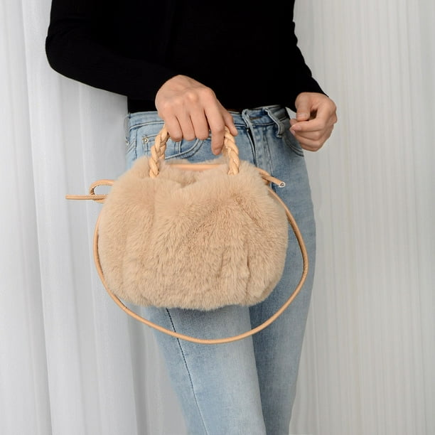Bolso de peluche de otoño e invierno para mujer, bolso de calabaza, bolso plegable con forma de nube, lindo bolso de mensajero portátil, bolso esponjoso
