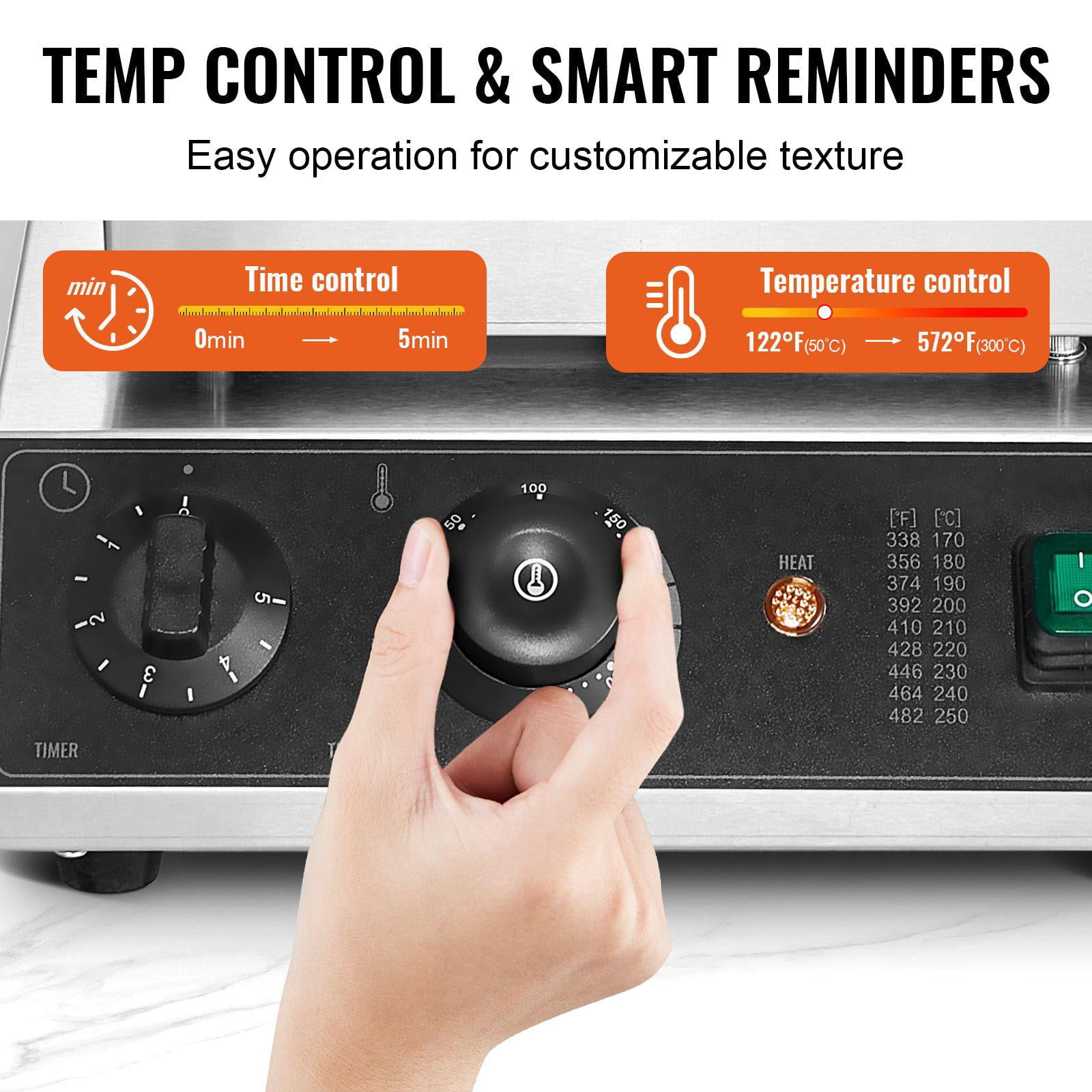 Commercial 1750W Non Stick Stainless Steel Belgian Waffle Maker Set with Temperature Time Control for Restaurant Bakery Snack Shop Home Use