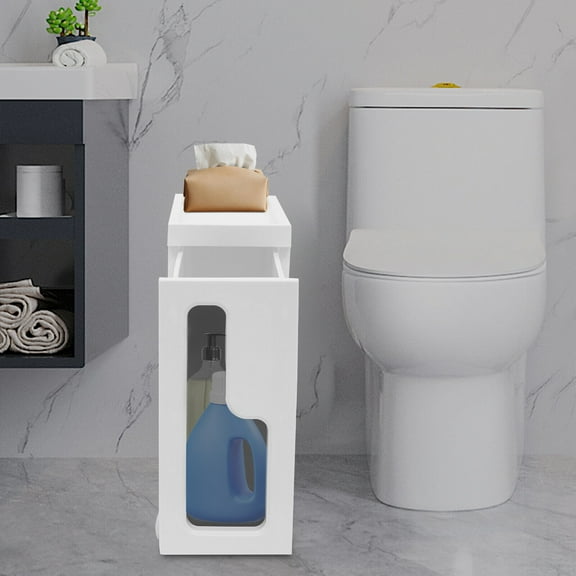 1 Tier Slim Bathroom Storage Cabinet with Movable WheelsSmall Bathroom Storage Cabinet Narrow Bathroom Storage Cabinet for Small Space, Bathroom, Kitchen, Laundry, White (15.7×6.3×16.9in)