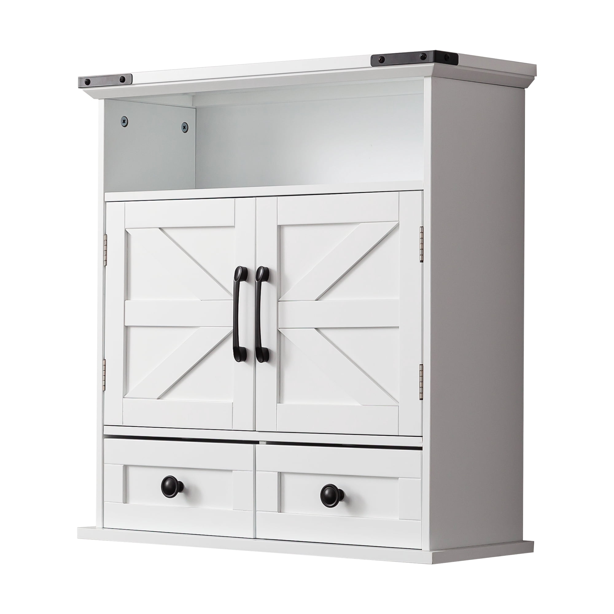 OONNEE Bathroom Wall Cabinet, 24" x 25" Farmhouse Over The Toilet Storage with Motion LED Light & Safety Drawers, Wooden Medicine Cabinet,White Storage Organizer
