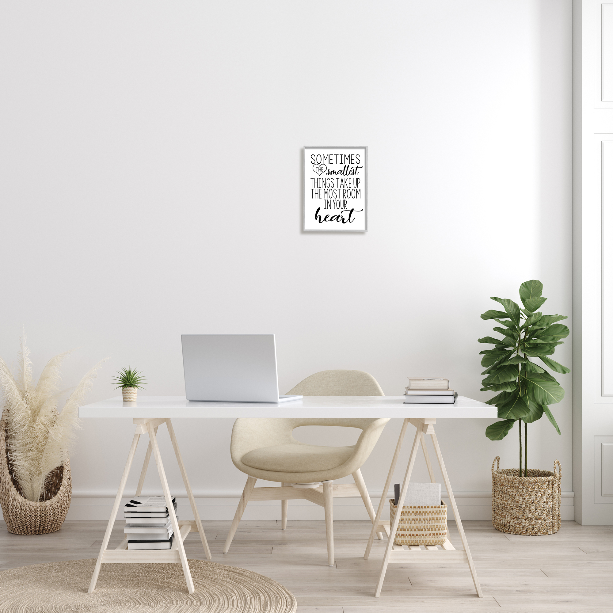 Stupell Industries Smallest Things Take Up Heart Phrase Black White Inspirational Painting Gray Framed Art Print Wall Art, 11 x 14