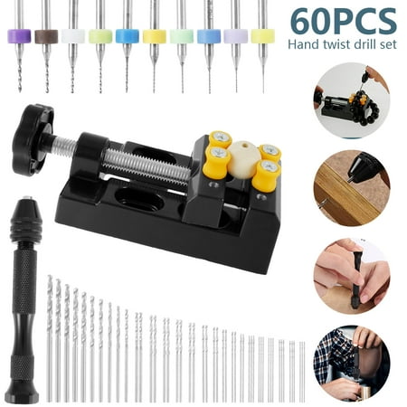 

Everso 60Pcs Pin Vise Hand Drill Bit Micro Mini Twist Drill Bits Set with Precision Hand Pin Vise Rotary Tools