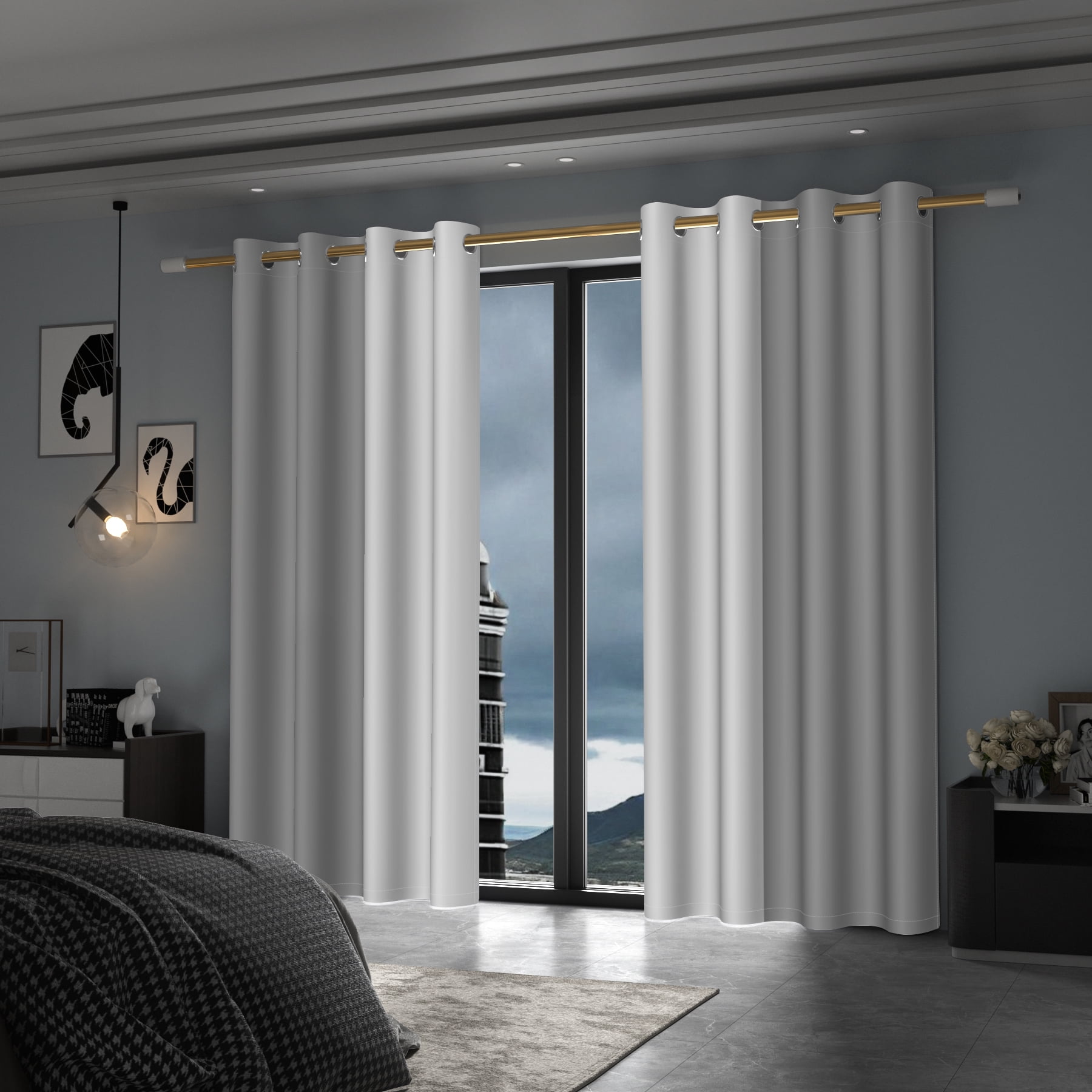 Lfeey Gray Blackout Curtains 63 Inches Long, Room Darkening Grommet Curtains Drapes, 2 Panels Set