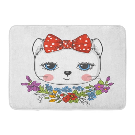 KDAGR Cute Cat Girl with Flowers Other Uses Baby Beautiful Beauty Bouquet Bow Doormat Floor Rug Bath Mat 23.6x15.7 inch