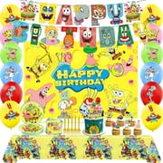 Spongebob Party Decorations, Spongebob Birthday Party Supplies Spongebob Tableware Decorations Include Banners, Backdrop, Balloons, Cupcake Toppers, Cake Topper, Plates, Forks, Napkins, Tablecloth