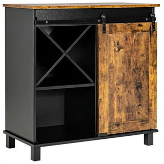 17 Stories Small Storage Cabinet, Industrial Kitchen Buffet Cabinet w /  Door & 3 Open Shelves…