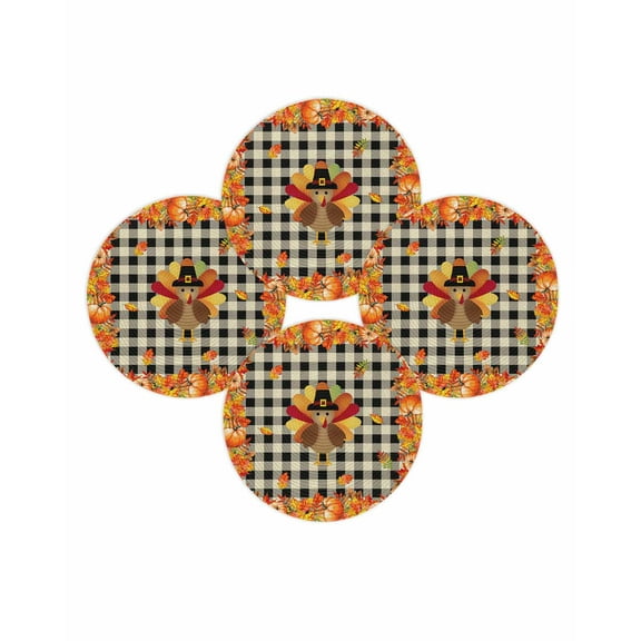 Fall Round Placemats Set of 4 Harvest Pumpkin Turkey Place Mats Thanksgiving Woven Placemat Autumn Maple Leaf Linen Plaid Circle Braided Table Mat for Kitchen Dining Table Party Home Decor 15 Inch