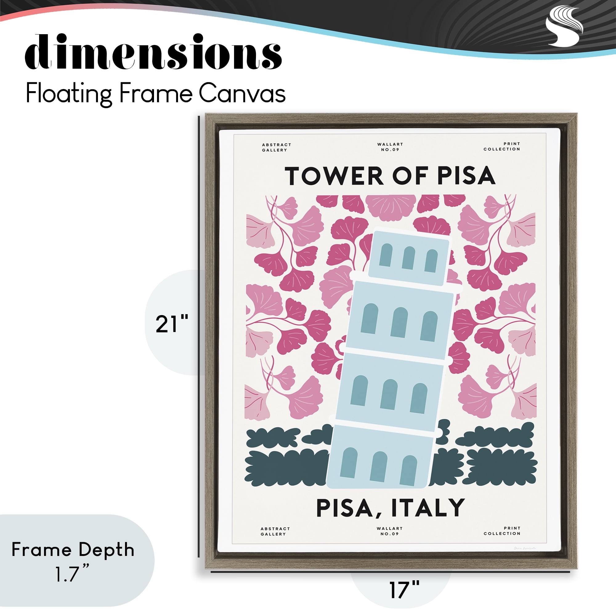 Stupell Industries Pastel Groovy Tower of Pisa Brown Framed Floater Canvas Wall Art, design by Omar Escalante