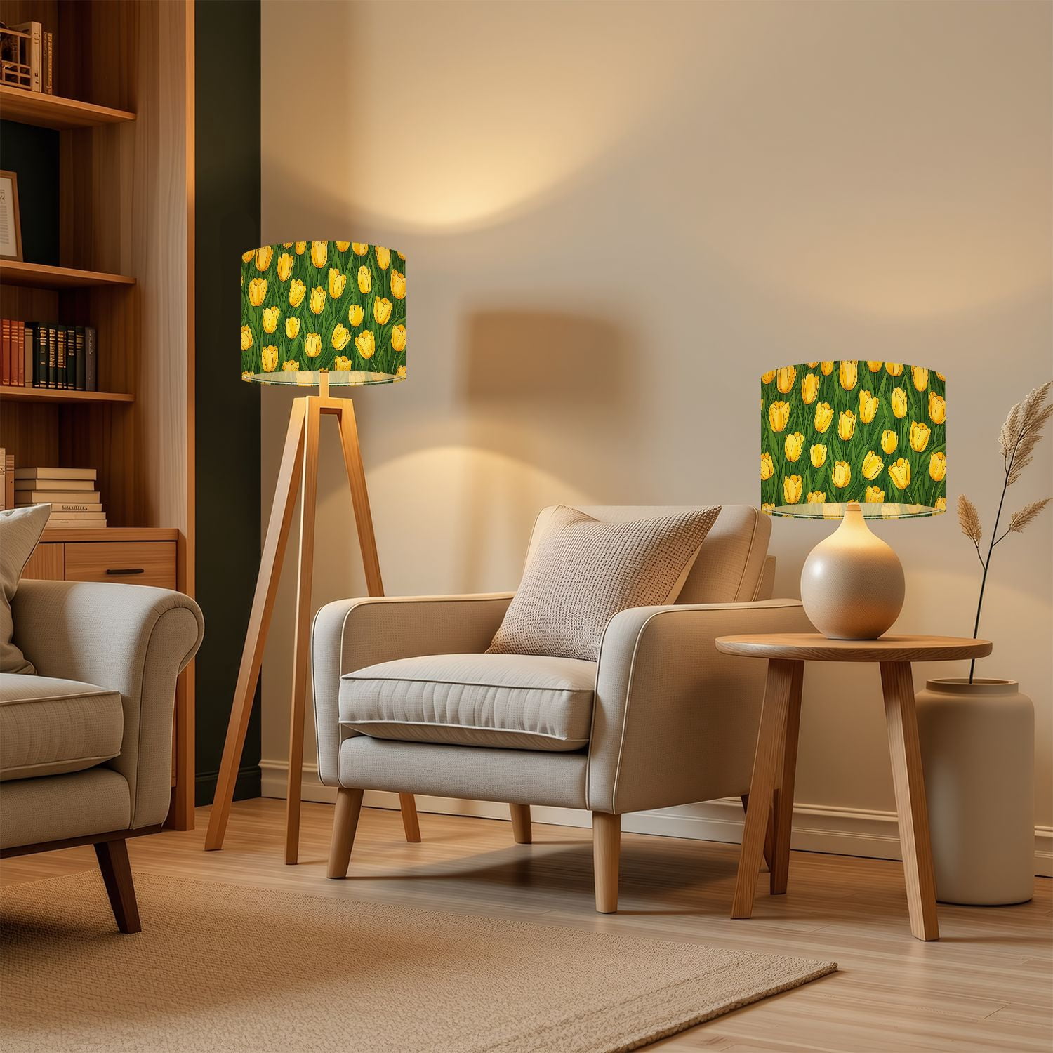 Lampshades 2 Pack Yellow Tulips Full Bloom Green Leaves Grass Spring Decor 13"x13"x10" Light Shade for Table Lamps Floor Lamp Shades Lampshade Replacement Easy Assembly