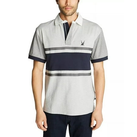 Nautica Men's Sail Classic Fit Colorblocked Stripe Zip Up Polo Shirt Blue Size X-Large