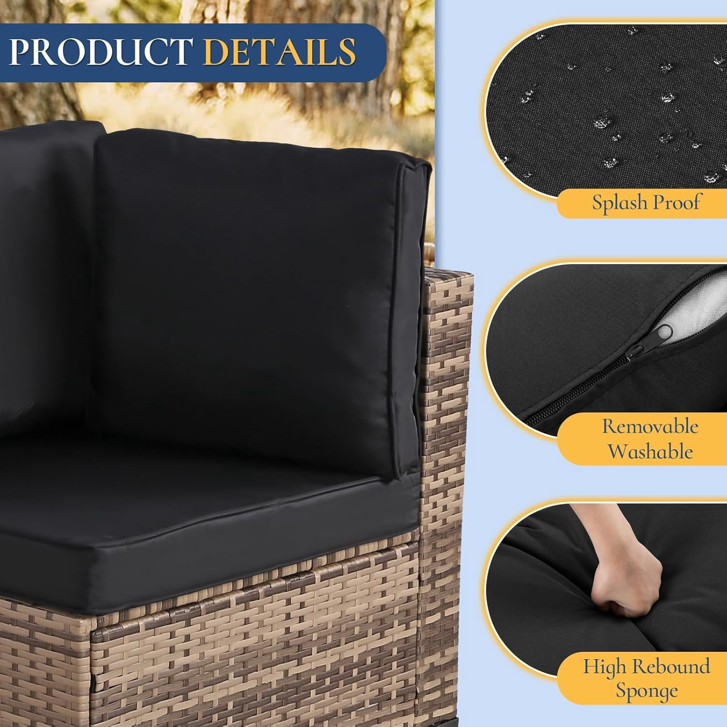 FHFO 14-Piece Patio Furniture Set,Wicker Outdoor Conversation Sectional Sofa with 2 Coffee Tables, for Backyard, Poolside & Garden, Yellow&Black