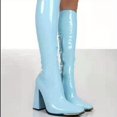 thumbnail image 1 of Women's Candy Color Block Heeled Boots, Fashion Square Toe Side Zipper Boots, Stylish Dress Boots, 1 of 5