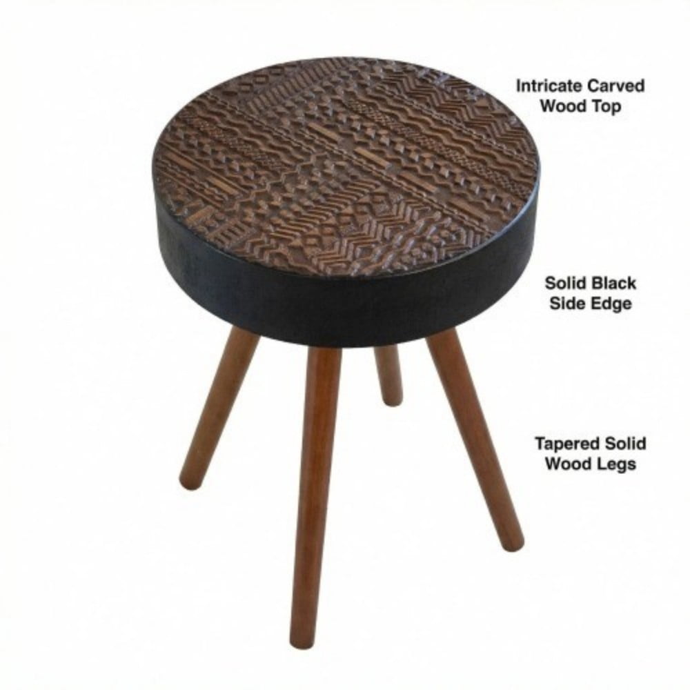 15.7" Round Drink Table, Small Wooden Side Table with Solid Wood Legs, Mid-Century Modern Accent Table for Living Room, Bedroom, Sofa, Brown & Black