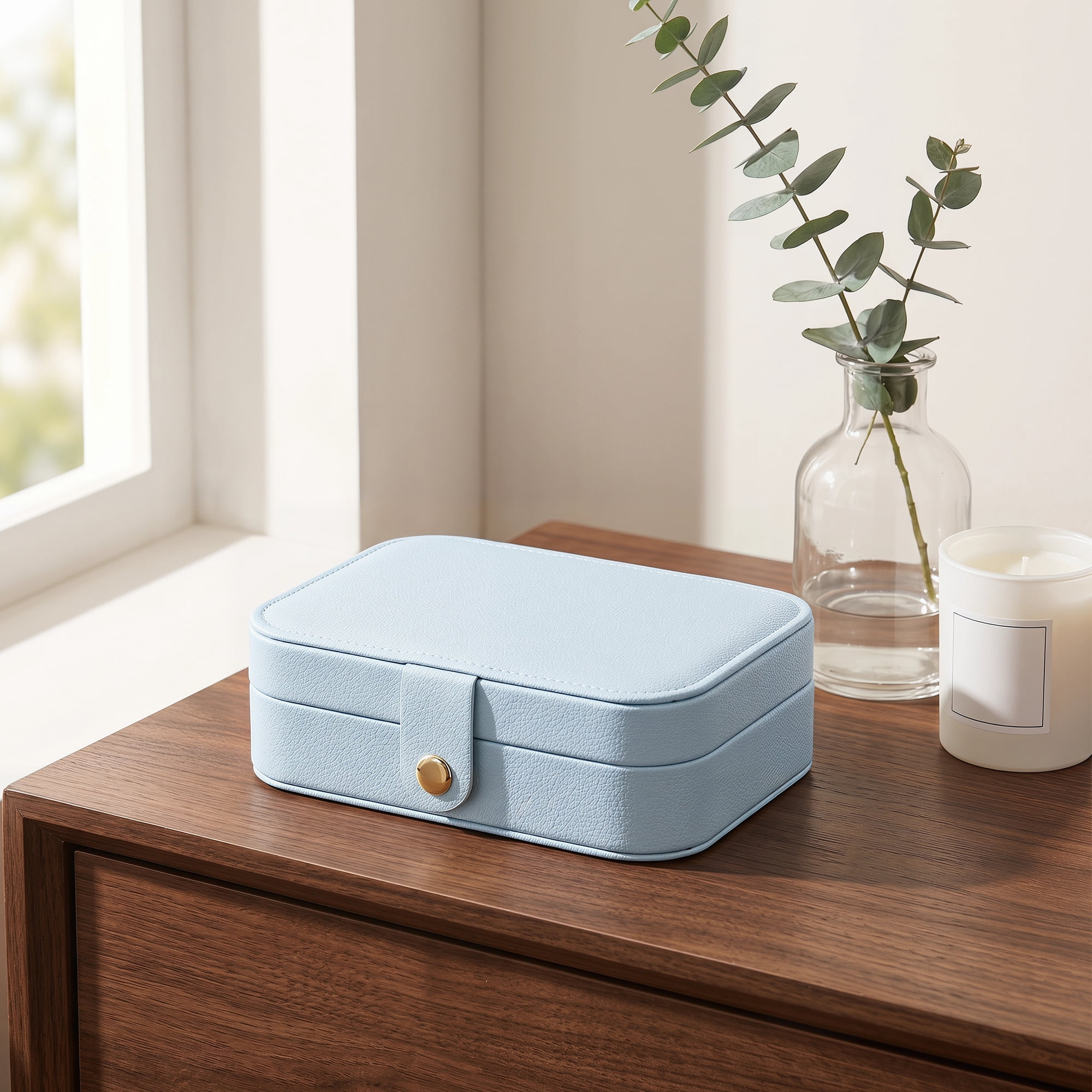 Travel Jewelry Box for Women Gifts Portable PU Leather Organizer for Earring Necklace Blue